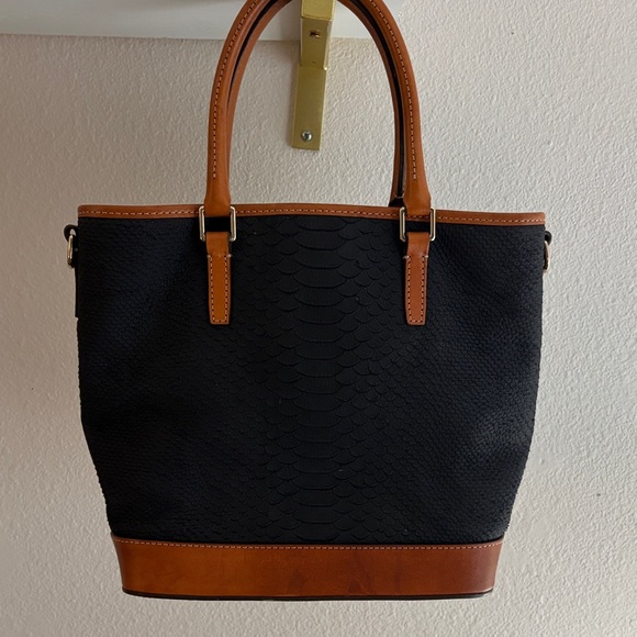Dooney & Bourke Blue Cara Leather Tote | Python-Texture Shoulder Bag - Picture 4 of 16
